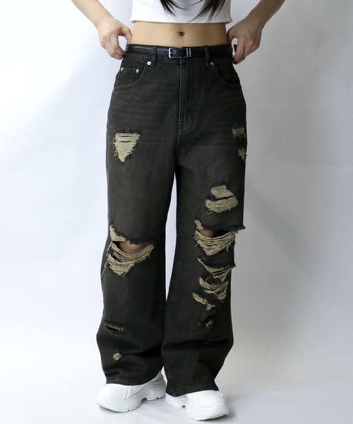 Starting Over(スターティングオーバー)の「overdye ripped denim baggy pants/オーバーダイ ダメージ加工 ヴィンテージライク デニム バギーパンツ(デニムパンツ・メンズ・ブラック/ブルー・M/XL/L)」の18枚目の写真