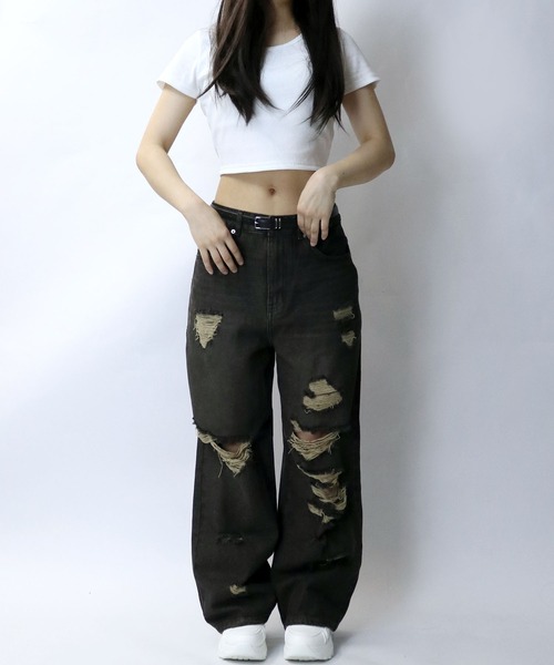 Starting Over(スターティングオーバー)の「overdye ripped denim baggy pants/オーバーダイ ダメージ加工 ヴィンテージライク デニム バギーパンツ(デニムパンツ・メンズ・ブラック/ブルー・M/XL/L)」の21枚目の写真