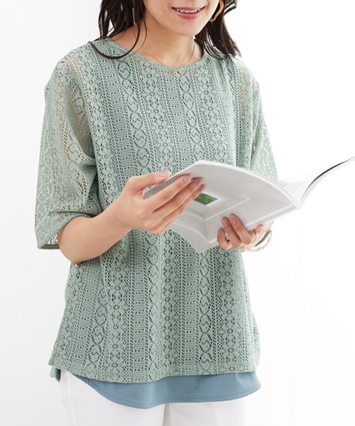 BELLUNA PLUS（ベルーナ）の「総レースアンサンブル（アンサンブル・レディース・セージグリーン/ブラック系/アイボリー系・MEDIUM/LARGE/X-LARGE）」の3枚目の写真