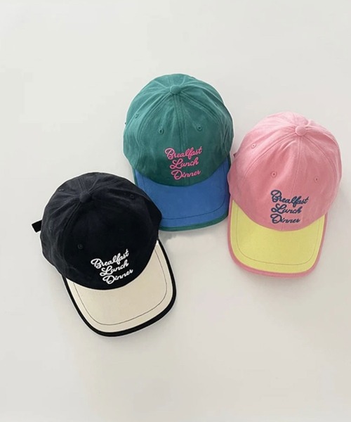 Bambin（ボンバン）の「【 Bambin / ボンバン 】 ロゴ 刺繍 バイカラー キャップ（キャップ・キッズ・ブラウン/ピンク/グリーン/アイボリー/ブラック・FREE）」の3枚目の写真