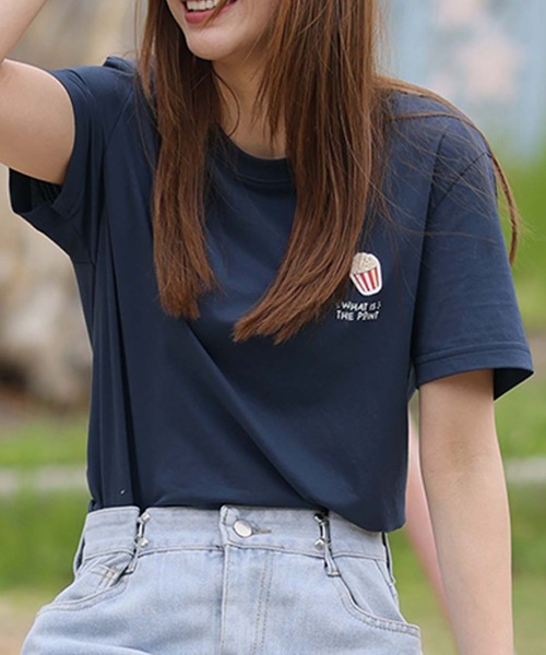 Girly Doll(ガーリードール)の「ポップコーンTシャツ(Tシャツ/カットソー・レディース・ネイビー/ホワイト/ピンク・F)」の2枚目の写真