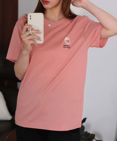 Girly Doll(ガーリードール)の「ポップコーンTシャツ(Tシャツ/カットソー・レディース・ネイビー/ホワイト/ピンク・F)」の3枚目の写真