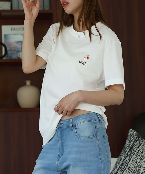 Girly Doll(ガーリードール)の「ポップコーンTシャツ(Tシャツ/カットソー・レディース・ネイビー/ホワイト/ピンク・F)」の6枚目の写真