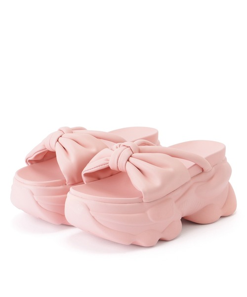 【SALE中】リボン付き厚底ピンクサンダル セール】リボン バンド 厚底 ボリューム サンダル（サンダル