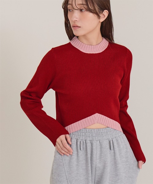 miette(ミエット)の「デザインヘムリブニット(ニット/セーター・レディース・ネイビー/レッド/ブラック・FREE)」の3枚目の写真
