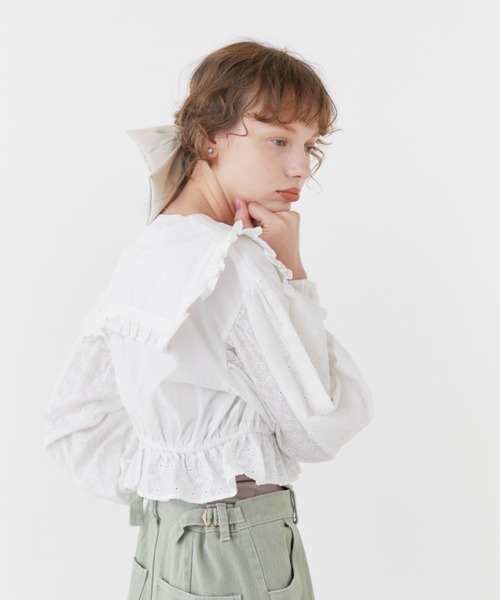 RUBY AND YOU（ルビーアンドユー）の「セーラーカラーボレロブラウス（シャツ/ブラウス・レディース・ホワイト×ネイビー/オフホワイト・FREE）」の9枚目の写真