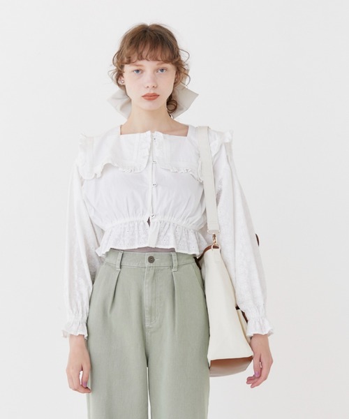 RUBY AND YOU（ルビーアンドユー）の「セーラーカラーボレロブラウス（シャツ/ブラウス・レディース・ホワイト×ネイビー/オフホワイト・FREE）」の10枚目の写真