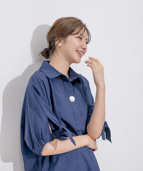 Jayro(ジャイロ)の「一つボタンスキッパーチュニックワンピース(ワンピース・レディース・マスタード/オレンジ/ネイビー/ベージュ/ブルー/ブルー系その他5/ブラック/ブラウン系その他3/ライトグリーン/ワイン・FREE)」の18枚目の写真
