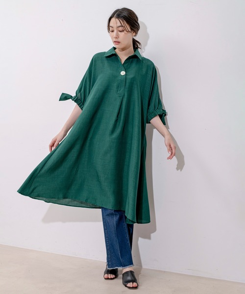 Jayro(ジャイロ)の「一つボタンスキッパーチュニックワンピース(ワンピース・レディース・マスタード/オレンジ/ネイビー/ベージュ/ブルー/ブルー系その他5/ブラック/ブラウン系その他3/ライトグリーン/ワイン・FREE)」の5枚目の写真