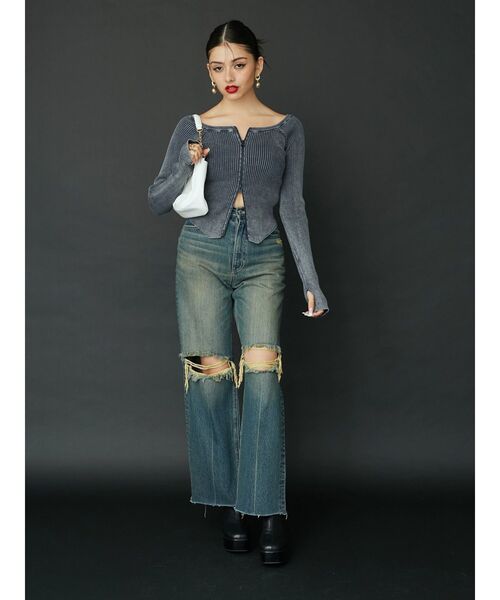EVRIS(エヴリス)の「FRONTスラッシュワイドデニムパンツ(デニムパンツ・レディース・ブルー/インディゴブルー・SMALL/MEDIUM)」の3枚目の写真