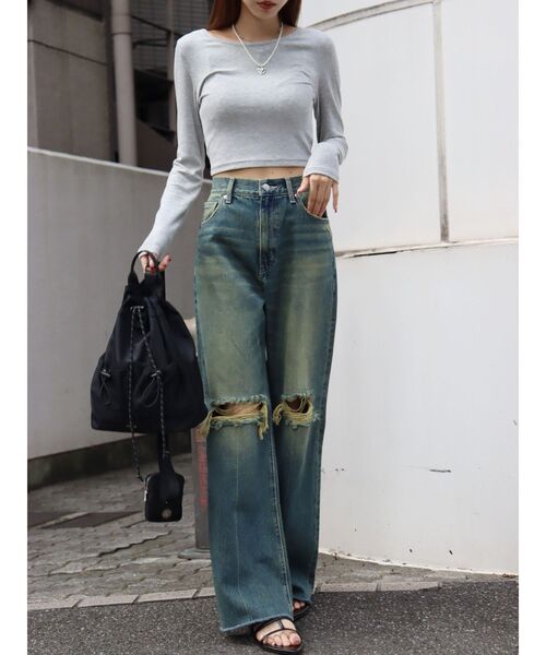 EVRIS(エヴリス)の「FRONTスラッシュワイドデニムパンツ(デニムパンツ・レディース・ブルー/インディゴブルー・SMALL/MEDIUM)」の7枚目の写真