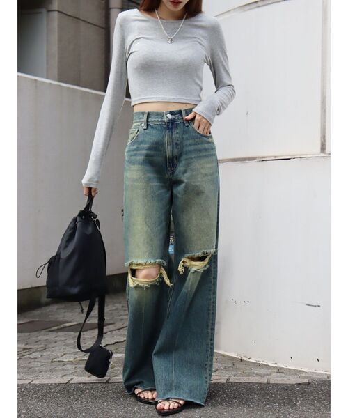 EVRIS(エヴリス)の「FRONTスラッシュワイドデニムパンツ(デニムパンツ・レディース・ブルー/インディゴブルー・SMALL/MEDIUM)」の8枚目の写真