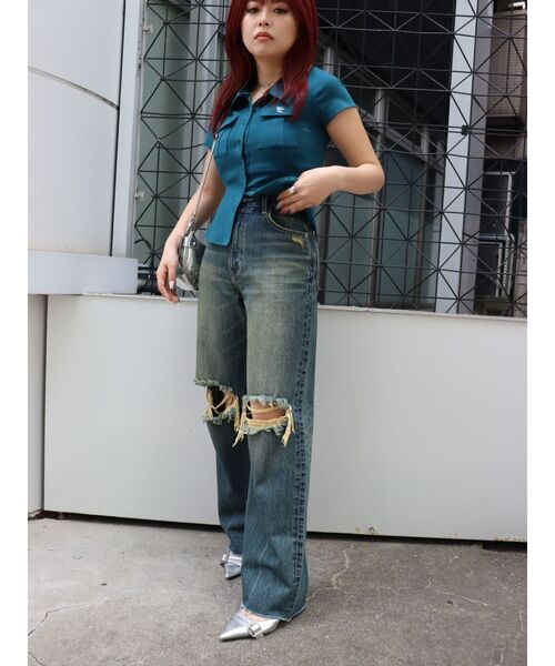 EVRIS(エヴリス)の「FRONTスラッシュワイドデニムパンツ(デニムパンツ・レディース・ブルー/インディゴブルー・SMALL/MEDIUM)」の10枚目の写真