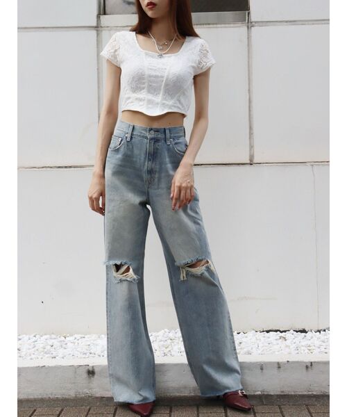EVRIS(エヴリス)の「FRONTスラッシュワイドデニムパンツ(デニムパンツ・レディース・ブルー/インディゴブルー・SMALL/MEDIUM)」の19枚目の写真