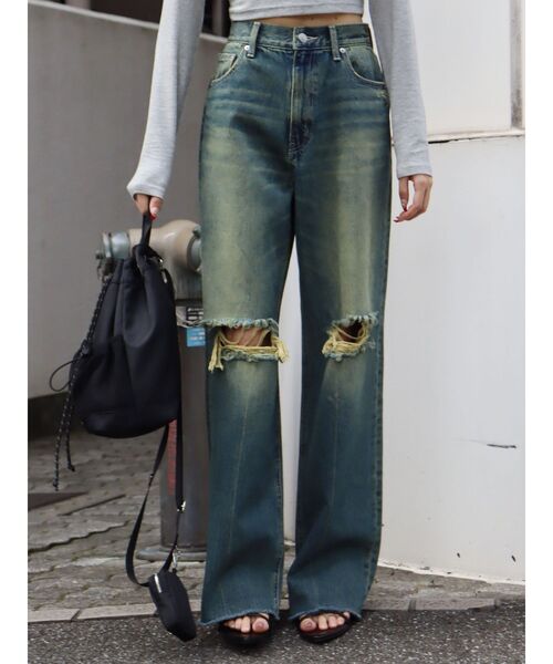 EVRIS(エヴリス)の「FRONTスラッシュワイドデニムパンツ(デニムパンツ・レディース・ブルー/インディゴブルー・SMALL/MEDIUM)」の2枚目の写真