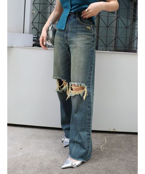 EVRIS(エヴリス)の「FRONTスラッシュワイドデニムパンツ(デニムパンツ・レディース・ブルー/インディゴブルー・SMALL/MEDIUM)」の15枚目の写真