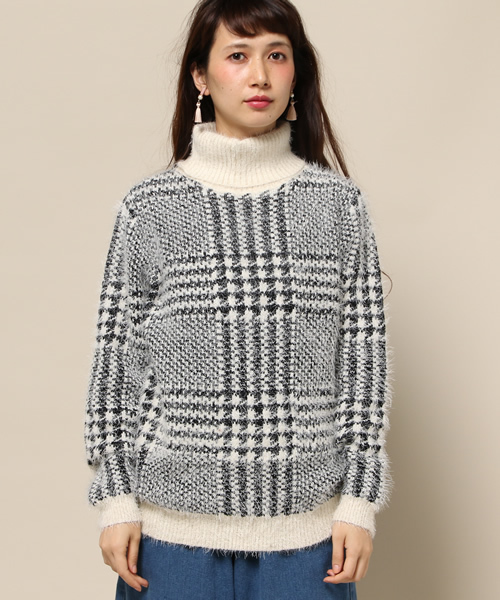 ROSE BUD（ローズバッド）の「LK-15251 GLEN CHECK TURTLE/N P/O（ニット/セーター・レディース・アイボリー/ネイビー・ONE SIZE）」の9枚目の写真