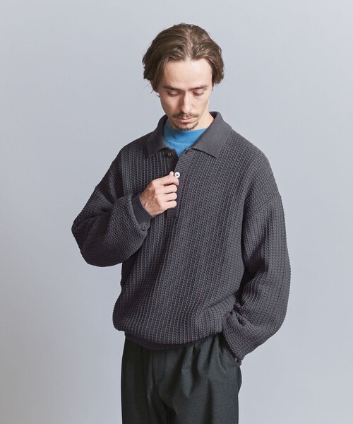 BEAUTY&YOUTH UNITED ARROWS（ビューティーアンドユースユナイテッドアローズ）の「グリッド アゼ 3B ポロニット -ウォッシャブル‐（ニット/セーター・メンズ・ダークグレー/ブラック/その他1・L/M/S/XL）」の4枚目の写真