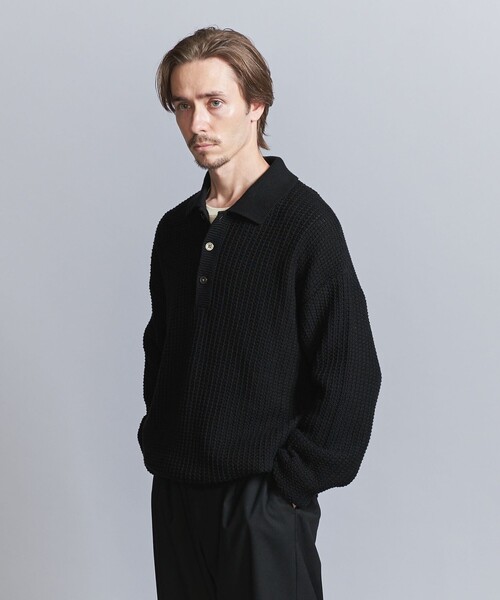 BEAUTY&YOUTH UNITED ARROWS（ビューティーアンドユースユナイテッドアローズ）の「グリッド アゼ 3B ポロニット -ウォッシャブル‐（ニット/セーター・メンズ・ダークグレー/ブラック/その他1・L/M/S/XL）」の8枚目の写真
