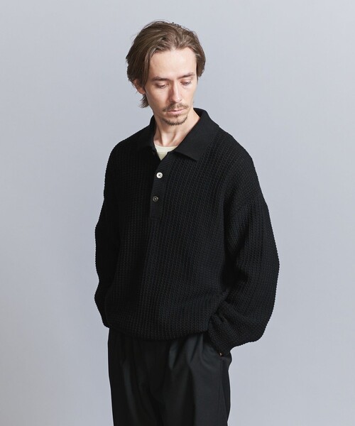 BEAUTY&YOUTH UNITED ARROWS（ビューティーアンドユースユナイテッドアローズ）の「グリッド アゼ 3B ポロニット -ウォッシャブル‐（ニット/セーター・メンズ・ダークグレー/ブラック/その他1・L/M/S/XL）」の9枚目の写真