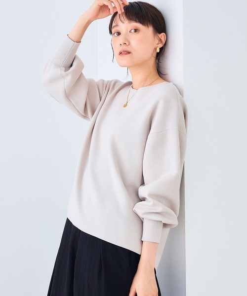 CROSS FUNCTION（クロスファンクション）の「《洗える・タンブル乾燥可》サマ美え スウェットライクバルーンスリーブニット【CROSS FUNCTION/クロスファンクション】（ニット/セーター・レディース・ライトベージュ/ホワイト系その他/ブラック系その他/レッド/ブラック/チャコールグレー/ブラウン系その他・LL/M/L）」の6枚目の写真