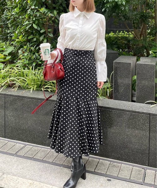 clear（クリア）の「ドット柄マーメイドスカート [大人 フェミニン]≪再入荷≫（スカート・レディース・ブラック/オフホワイト・F）」の3枚目の写真