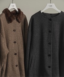 I_am（アイアム）の「2way fur midi check coat / 2wayファーミディ