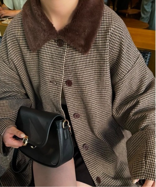 【i_am】 2way fur midi check coat セール】2way fur midi check coat / 2wayファーミディチェック