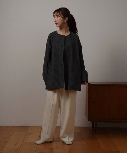 セール】2way fur midi check coat / 2wayファーミディチェック