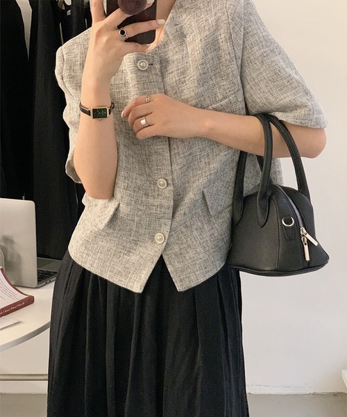aimoha(アイモハ)の「ツイード半袖ジャケット (SS)(その他アウター・レディース・オフホワイト/ライトグレー/パープル・FREE)」の3枚目の写真