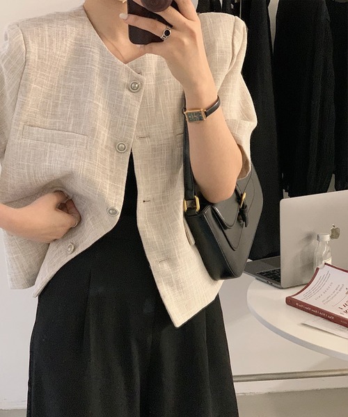 aimoha(アイモハ)の「ツイード半袖ジャケット (SS)(その他アウター・レディース・オフホワイト/ライトグレー/パープル・FREE)」の6枚目の写真