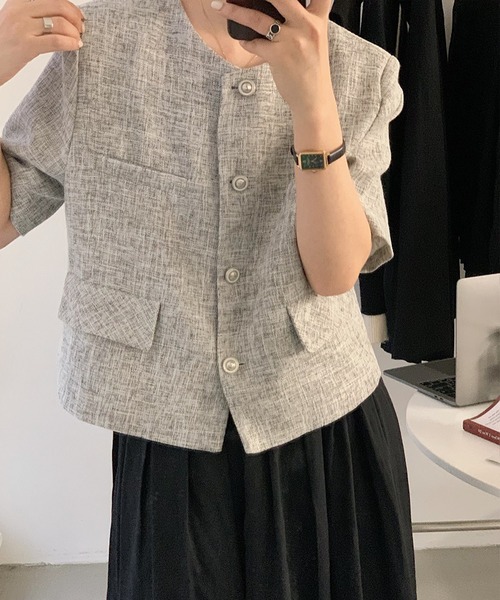 aimoha(アイモハ)の「ツイード半袖ジャケット (SS)(その他アウター・レディース・オフホワイト/ライトグレー/パープル・FREE)」の14枚目の写真
