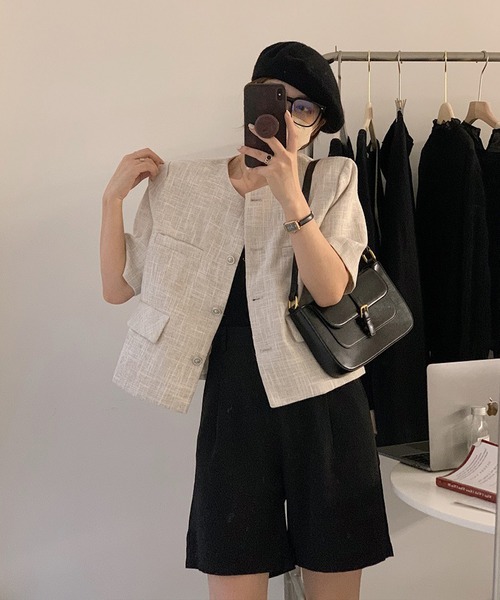 aimoha(アイモハ)の「ツイード半袖ジャケット (SS)(その他アウター・レディース・オフホワイト/ライトグレー/パープル・FREE)」の11枚目の写真