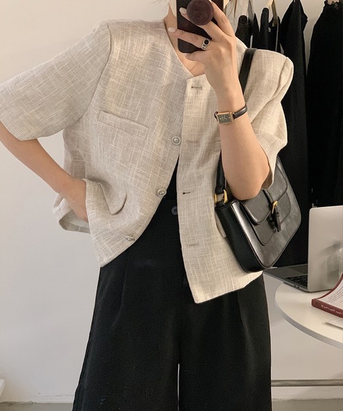 aimoha(アイモハ)の「ツイード半袖ジャケット (SS)(その他アウター・レディース・オフホワイト/ライトグレー/パープル・FREE)」の8枚目の写真