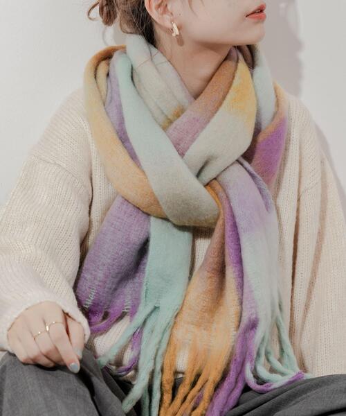 SMELLY（スメリー）の「ボリュームチェックマフラー（マフラー・レディース・パープル系その他/ブルー系その他・-）」の3枚目の写真