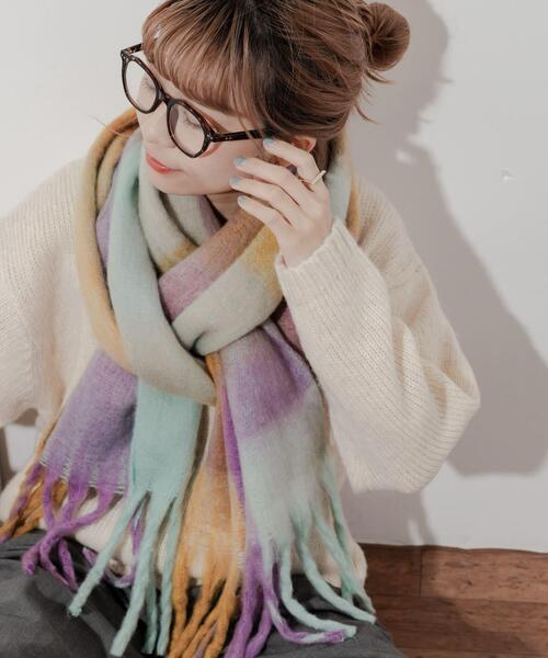 SMELLY（スメリー）の「ボリュームチェックマフラー（マフラー・レディース・パープル系その他/ブルー系その他・-）」の5枚目の写真