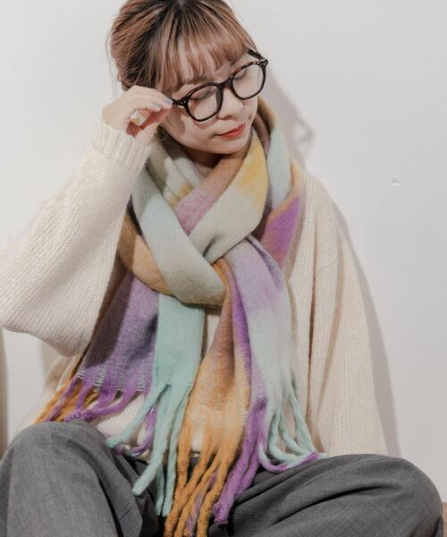 SMELLY（スメリー）の「ボリュームチェックマフラー（マフラー・レディース・パープル系その他/ブルー系その他・-）」の6枚目の写真