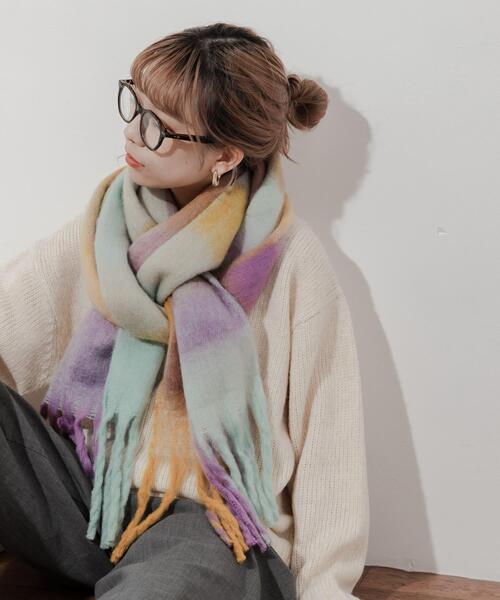 SMELLY（スメリー）の「ボリュームチェックマフラー（マフラー・レディース・パープル系その他/ブルー系その他・-）」の7枚目の写真