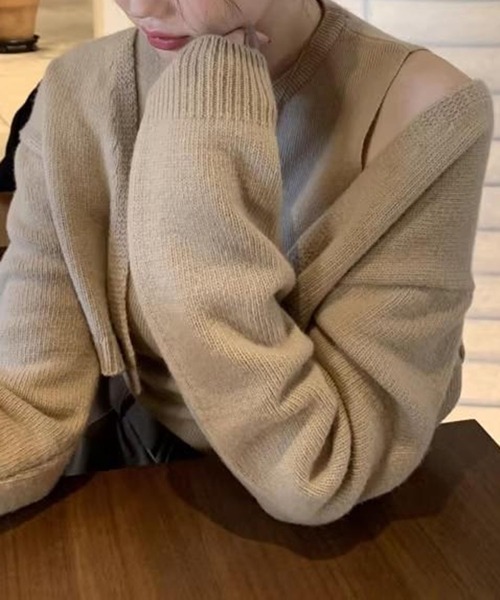 セール】ノースリーブ＆カシュクールニットカーディガンセット（ニット