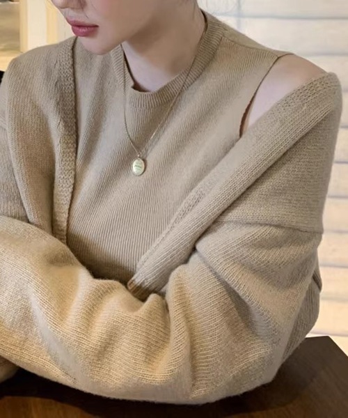 セール】ノースリーブ＆カシュクールニットカーディガンセット（ニット