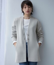【iCB】ホワイト ノーカラージャケット 11号 洗える】プロヴィスウールツイル ノーカラージャケット （ノー