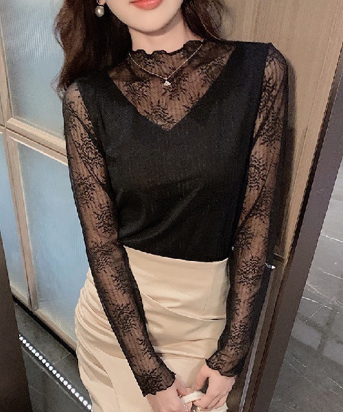 Ritomo De Ricco(リトモ・デ・リコ)の「ストレッチレースインナーインナードッキングトップス(Tシャツ/カットソー・レディース・オフホワイト/ブラック・FREE)」の3枚目の写真