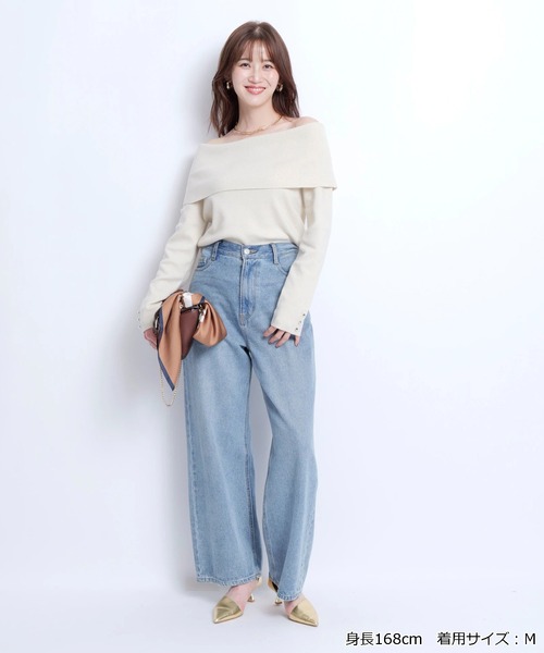 JUSGLITTY(ジャスグリッティー)の「レディオフショルニット(ニット/セーター・レディース・ブラック/チャコールグレー/ベージュ・2)」の8枚目の写真