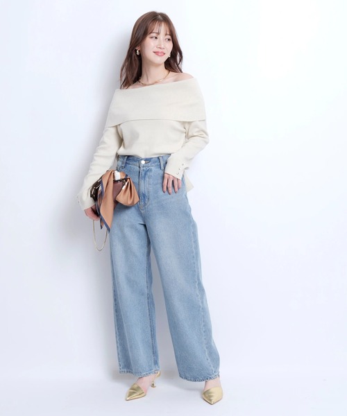 JUSGLITTY(ジャスグリッティー)の「レディオフショルニット(ニット/セーター・レディース・ブラック/チャコールグレー/ベージュ・2)」の9枚目の写真