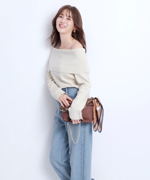 JUSGLITTY(ジャスグリッティー)の「レディオフショルニット(ニット/セーター・レディース・ブラック/チャコールグレー/ベージュ・2)」の10枚目の写真