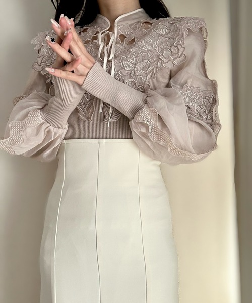 INTER FACTORY（インターファクトリー）の「rei - ハイウエストマーメイドスカート made in INTER FACTORY（スカート・レディース・アイボリー/ブルー・MEDIUM/SMALL）」の10枚目の写真