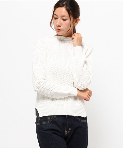 OUTLET（アウトレット）の「【Sheta】畦編ミハイネックプルオーバー（ニット/セーター・レディース・オフホワイト/ネイビー/ライトブルー・FREE）」の2枚目の写真
