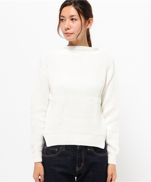 OUTLET（アウトレット）の「【Sheta】畦編ミハイネックプルオーバー（ニット/セーター・レディース・オフホワイト/ネイビー/ライトブルー・FREE）」の4枚目の写真