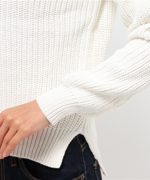 OUTLET（アウトレット）の「【Sheta】畦編ミハイネックプルオーバー（ニット/セーター・レディース・オフホワイト/ネイビー/ライトブルー・FREE）」の8枚目の写真