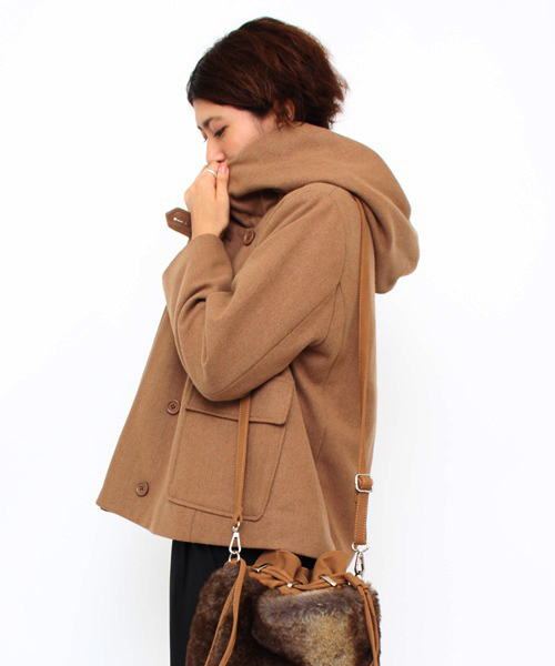 mystic（ミスティック）の「【mystic】フード付ショートジャケット（その他アウター・レディース・ネイビー/カーキ/キャメル/チャコールグレー・ﾌﾘ-）」の4枚目の写真